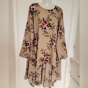 Tan & Pink Floral High Low Blouse, Shein 3X
